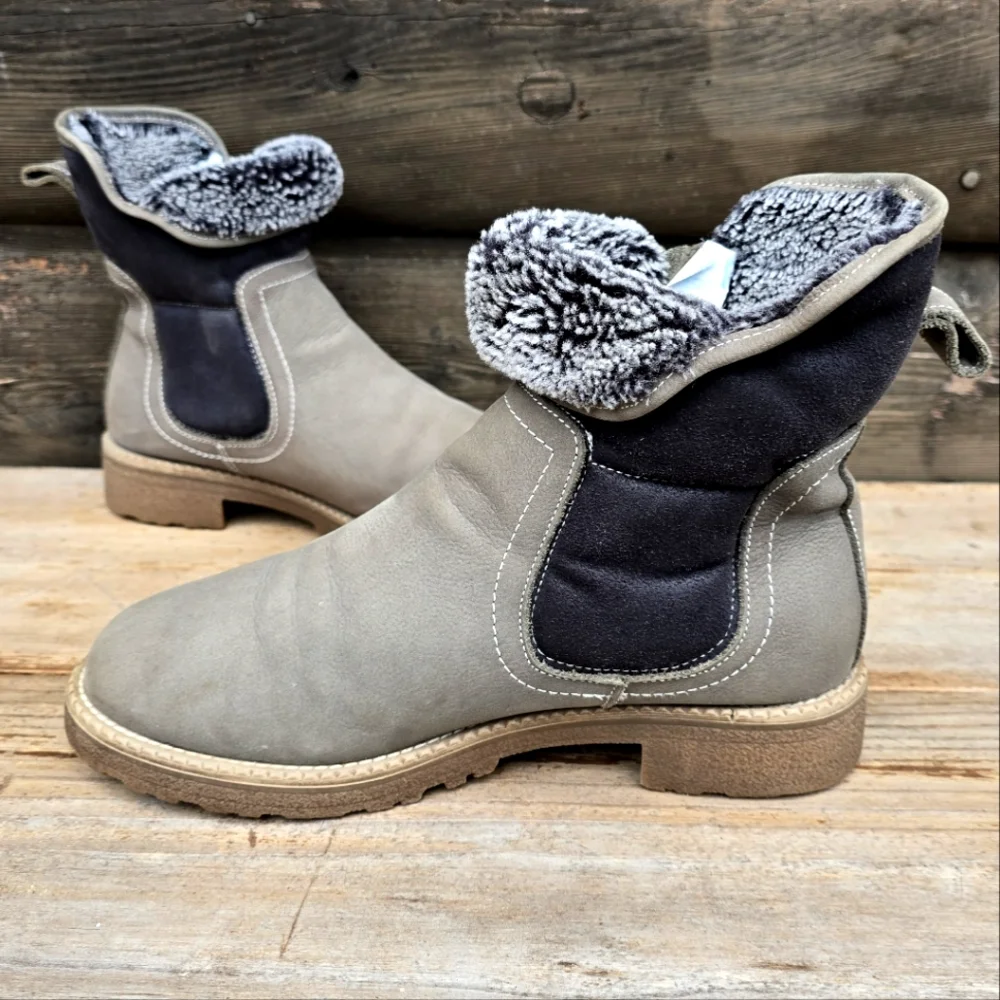 G.H. Bass & Co. Haley Taupe Nubuck Leather, Faux Fur Lined Winter Boots. WMS 9M